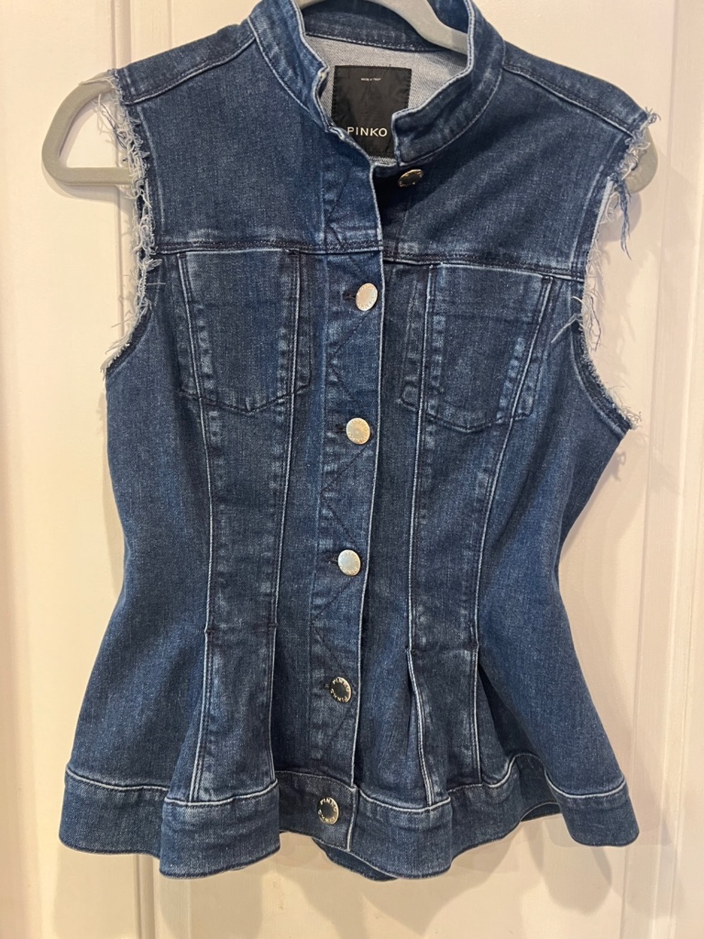 Pinko Dark Blue Denim Sleeveless Button-Front Vest